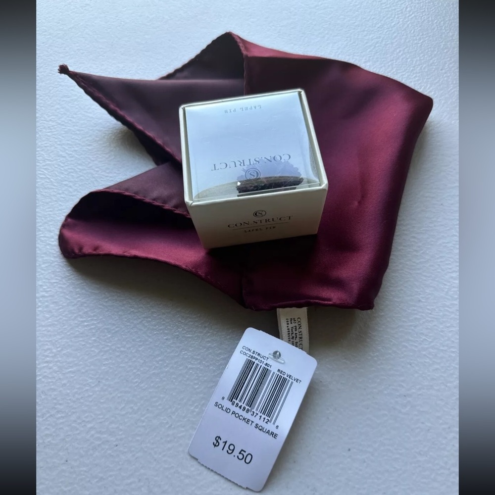 😍Con.Struct Men's Ceremony Satin Checkerboard Flower Lapel Pin + Solid Pocket